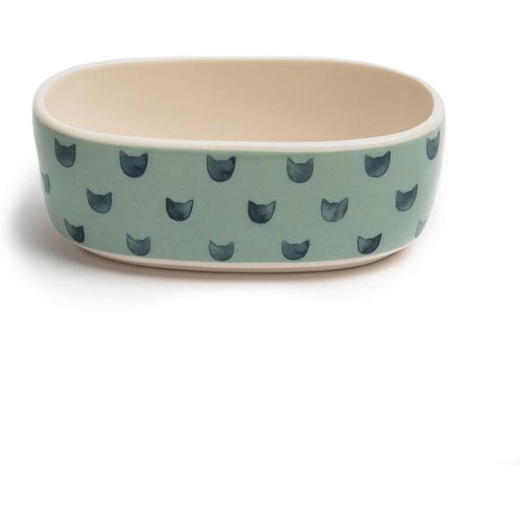 Food or Water Oval Lite Blue w/Blue Cats Dish 5.5"X3"X2" by Park Life Designs - Picture 1 of 1